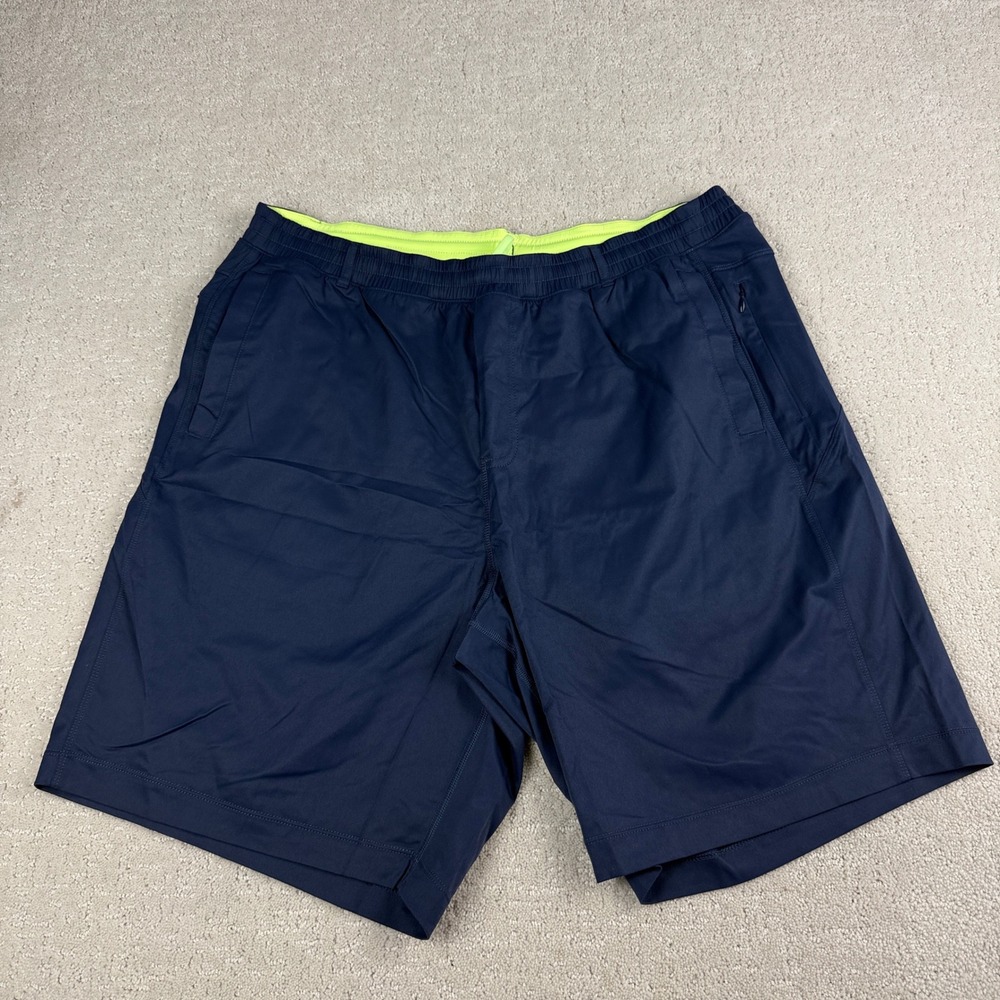 Birddogs Gym Shorts Men 3XL Navy Neon Yellow Liner 9 Inch Inseam Zipper Pocket